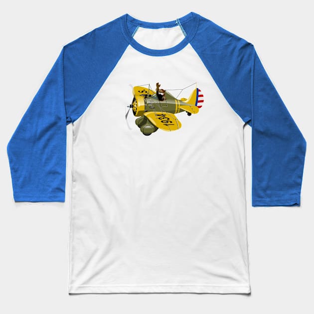 Cartoon Retro Fighter Plane Baseball T-Shirt by Mechanik